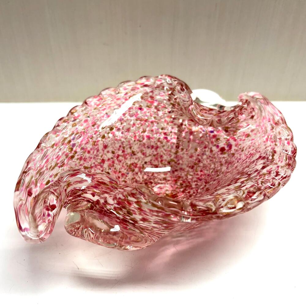 Art Glass Fratelli Toso Murano Pink Sea Shell Shaped Bowl Ashtray Catchall AS IS